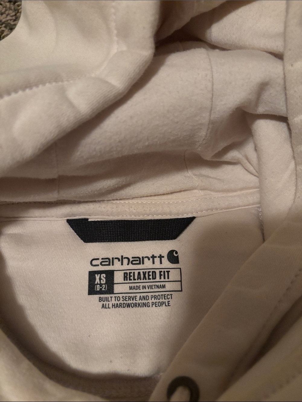 Carhartt Women’s Cream Hoodie with Brown Logo Sleeve - Picture 5 of 6
